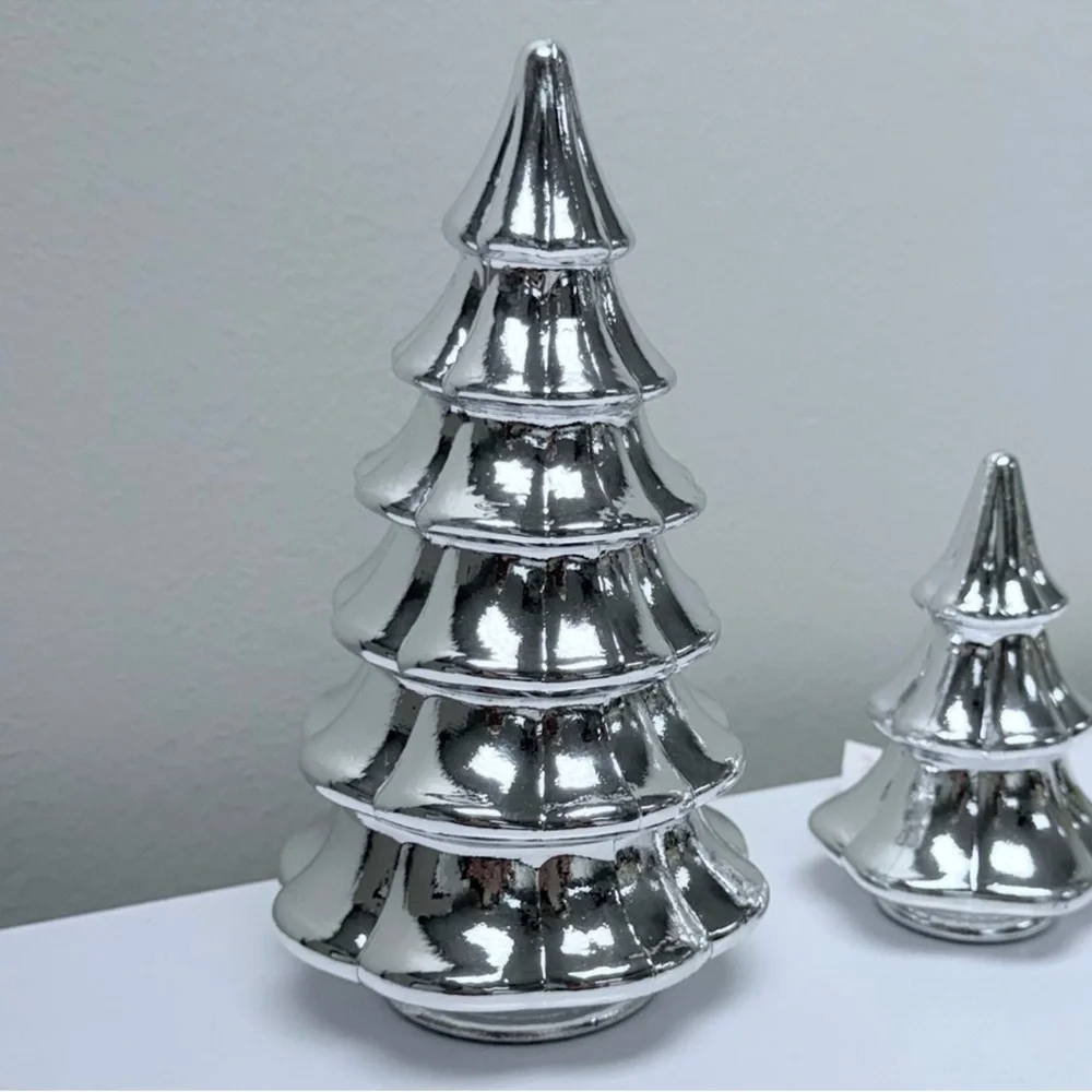 Target Bullseye Playground Silver Metallic Glass Trees, Set of 2, New